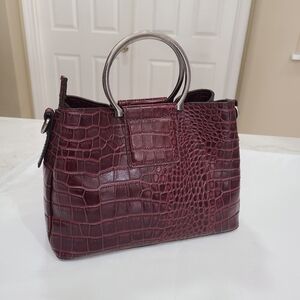 Patricia Nash Empoli Croc Embossed Satchel Handbag Plum